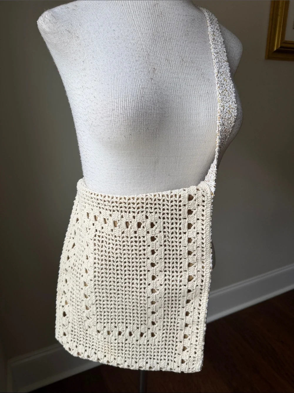 Hand Crafted Tan and Cream Crane Embroidered Shoulder Bag